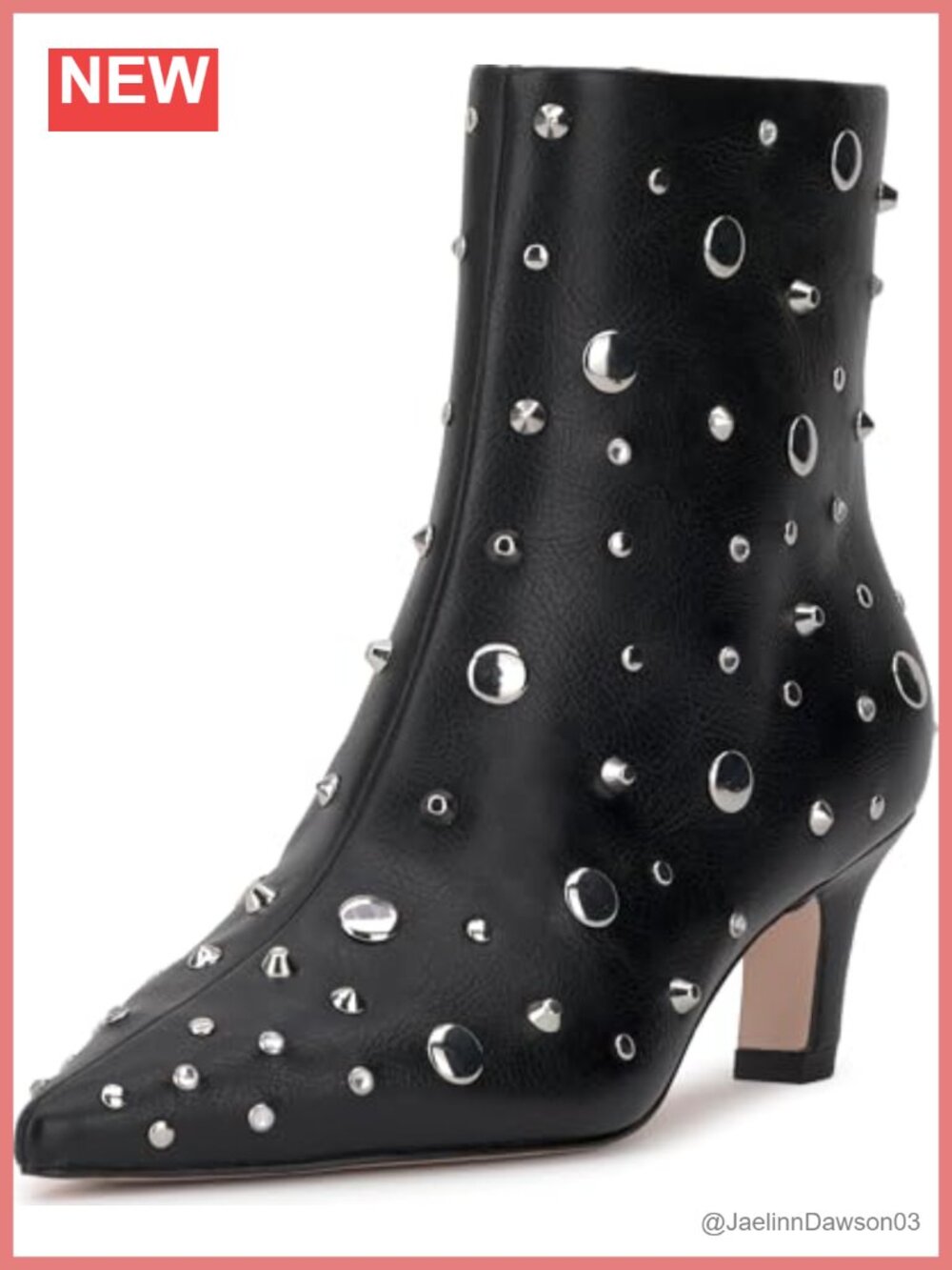 Faux Leather Kitten Heel Studded Ankle Bootie Pointed Toe